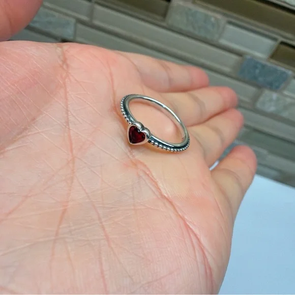 Pandora Sterling Silver Ring with Red Heart Gem - Picture 2 of 3